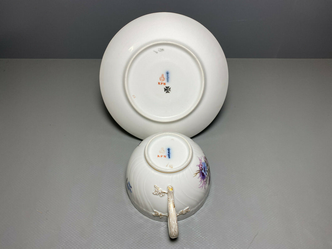 KPM BERLIN TEE GEDECK TASSE UT NEUOSIER WEICHMALEREI BLUMEN DEKOR 50 1.WAHL 1914