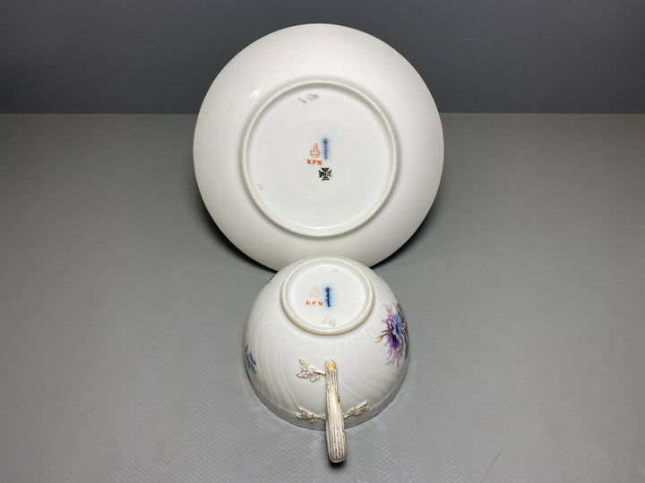 KPM BERLIN TEE GEDECK TASSE UT NEUOSIER WEICHMALEREI BLUMEN DEKOR 50 1.WAHL 1914