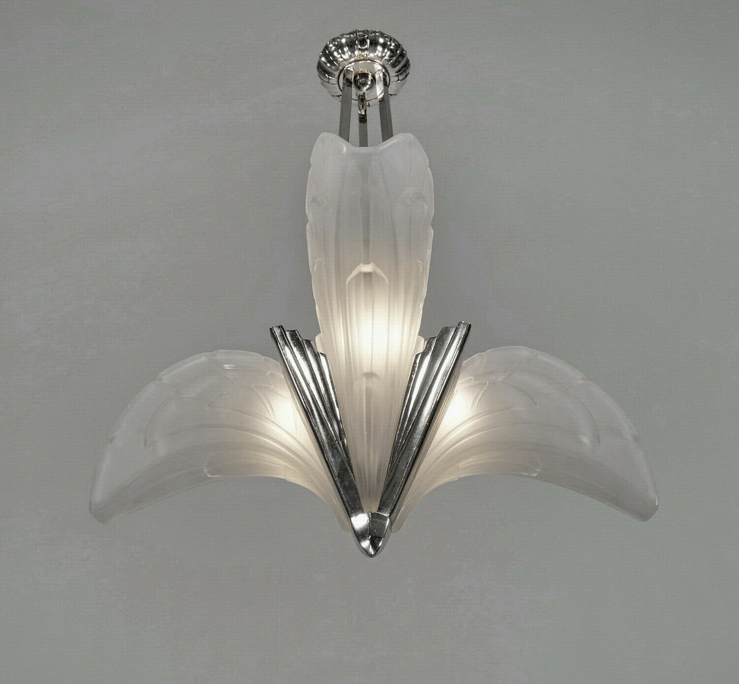 EJG : 1930 FRENCH ART DECO CHANDELIER ..... bronze lamp lampe muller era degue