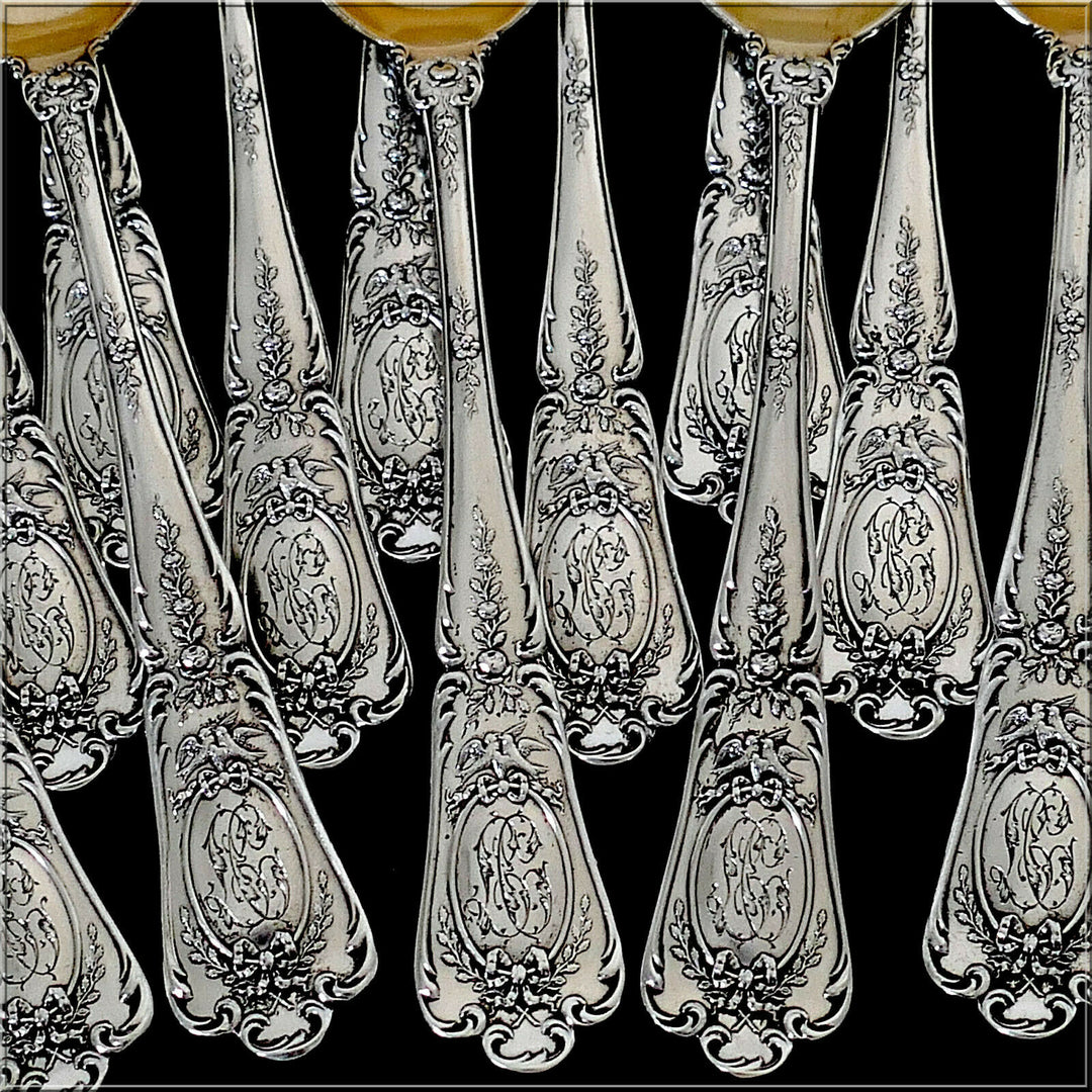 Puiforcat Masterpiece French Sterling Silver 18k Gold Tea Spoons Set 12 Pc, Box