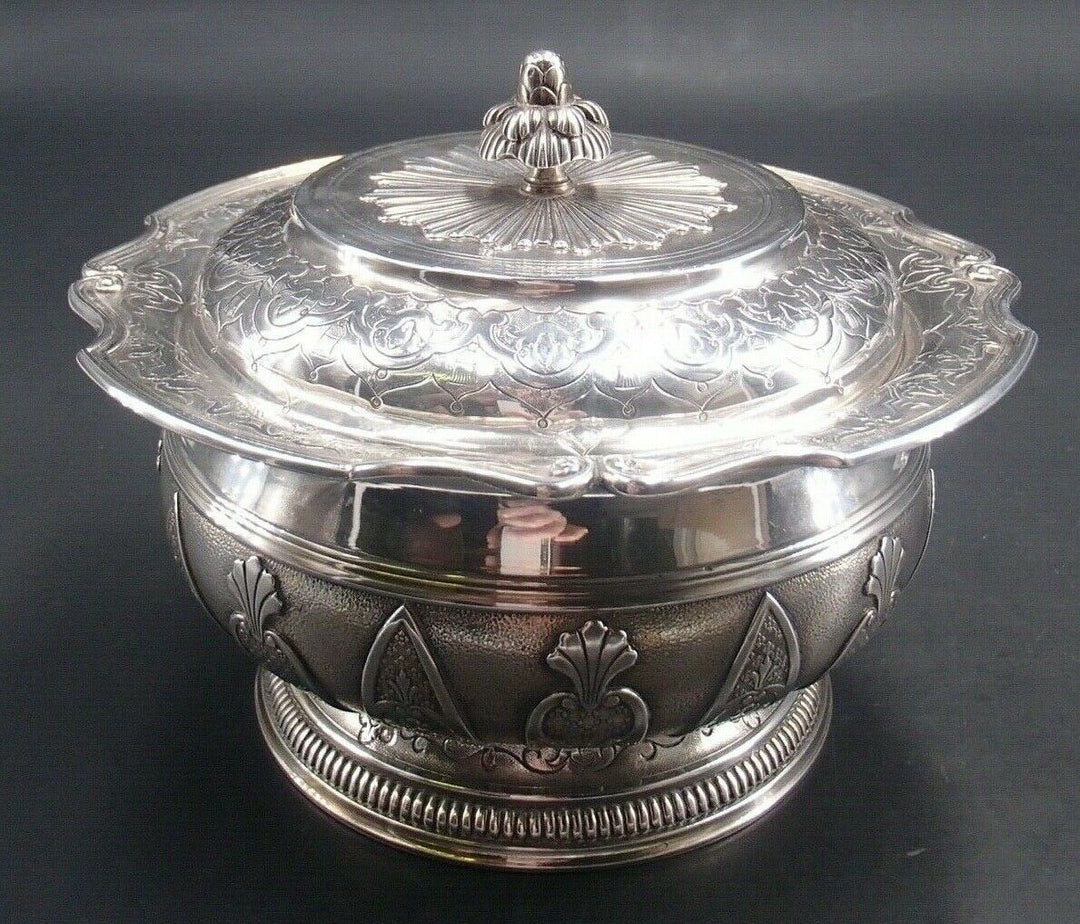 CARDEILHAC RARE SUCRIER ROND EN ARGENT MASSIF POINCON MINERVE DECOR REGENCE