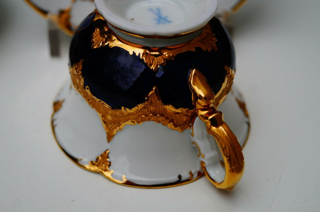 Meissen handpainted kingblue Leuteritz B form 2 pcs Mocha cups w 2 pcs saucers