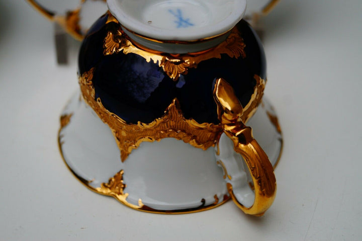 Meissen handpainted kingblue Leuteritz B form 2 pcs Mocha cups w 2 pcs saucers