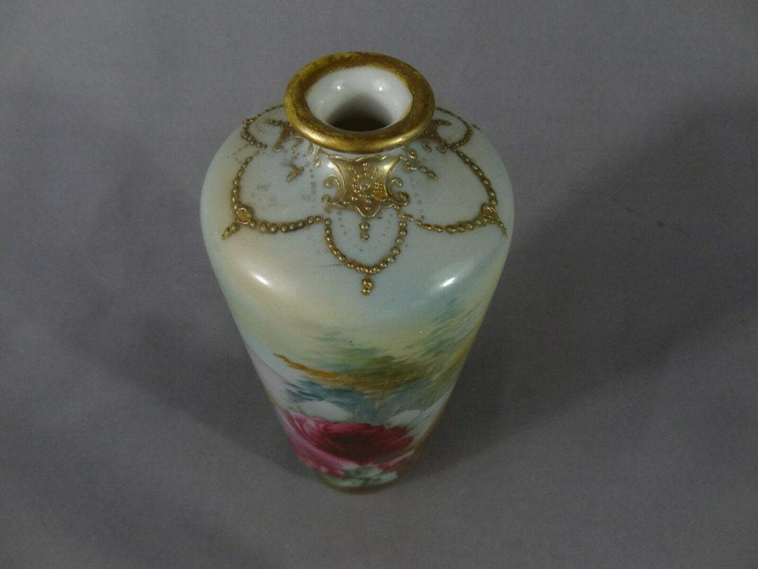 オールドノリタケ　水辺に薔薇の花瓶