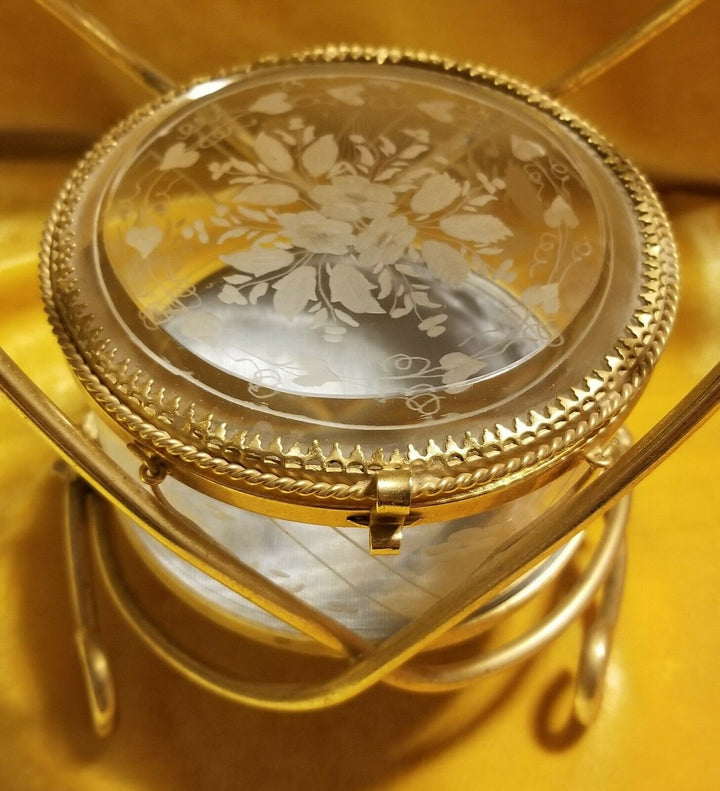 ANTIQUE 19TH CENTURY FRENCH BACCARAT & ORMOLU CASKET JEWELRY OR TRINKET BOX