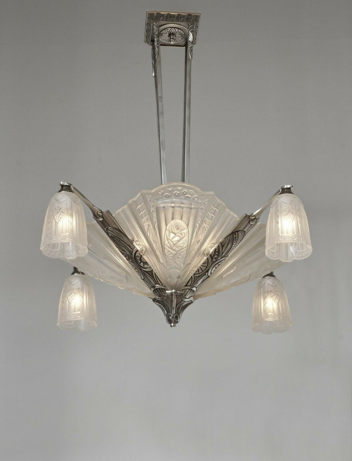 JAMAIN & FRONTISI : FRENCH 1930 ART DECO CHANDELIER .... lamp muller era France