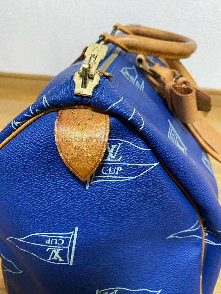 LOUIS VUITTON KEEPALL 45 BAG CUP 1992 BLUE LEATHER VINTAGE Boston