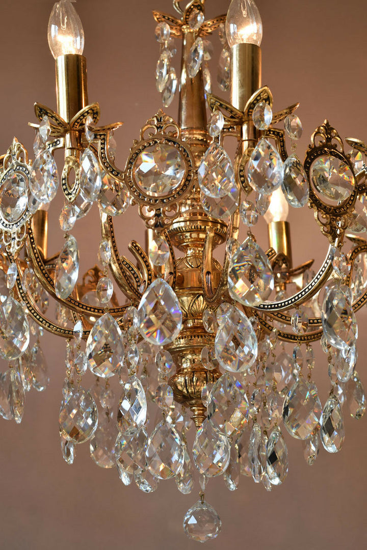Brass Vintage Crystal Chandelier Antique Lighting Home Lights Lamp 10 arm French