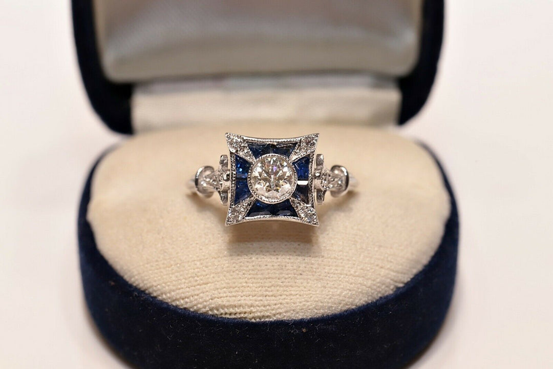 オールド 18K アールデコ ナチュラルダイヤモンドとサファイアのリング