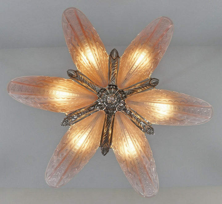 DONNA : FRENCH 1930 ART DECO STARBURST CHANDELIER ........ lamp muller era 1925