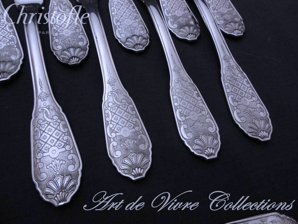 Christofle Cardeilhac STERLING Silver ROYAL CISELE 12 Fish Knives 750gr