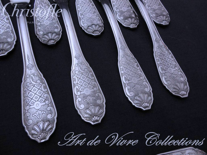 Christofle Cardeilhac STERLING Silver ROYAL CISELE 12 Fish Knives 750gr