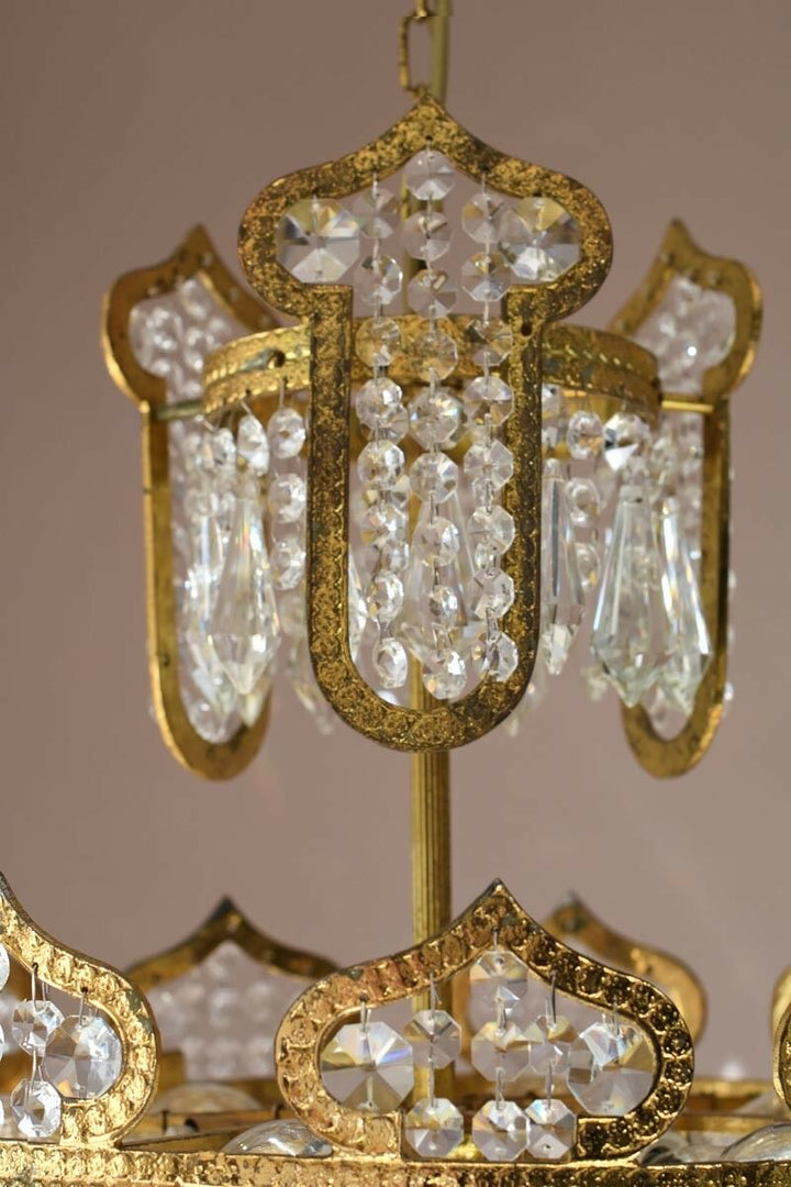 Vintage Crystal Chandelier Antique Lighting Pendants Lamp Handmade French Brass