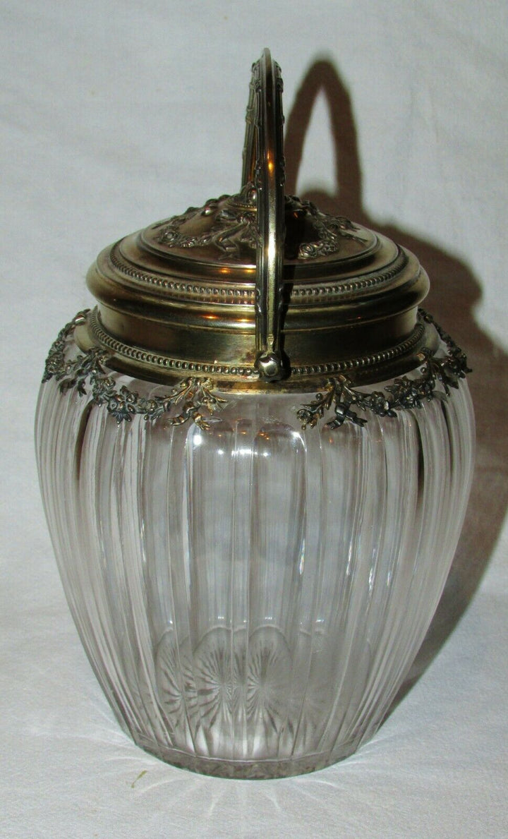 RARE SEAU POT A BISCUITS CRISTAL ARGENT MASSIF VERMEIL PUIFORCAT