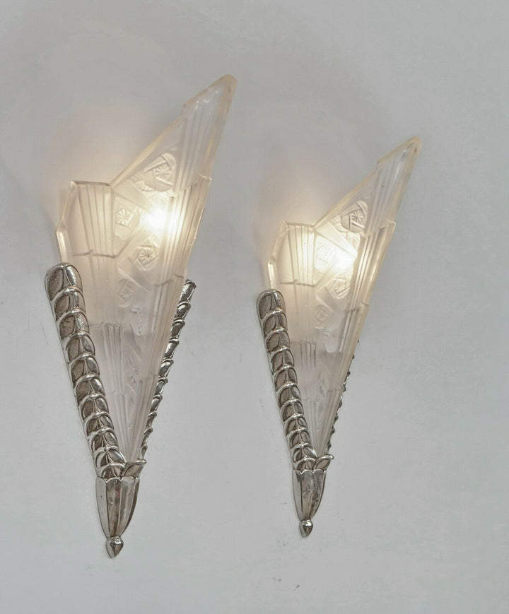 EJG : PAIR OF 1930 FRENCH ART DECO WALL SCONCES ......... lamp muller era France