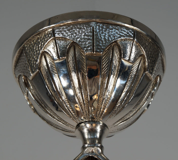 HETTIER & VINCENT : 1930 french art deco chandelier in nickel plated bronze