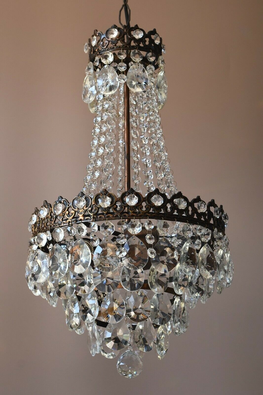 アンティーク　クリスタルシャンデリア 吊り下げ式　2個セット アンティーク/フレンチエンパイア式 ヴィンテージ・クリスタル