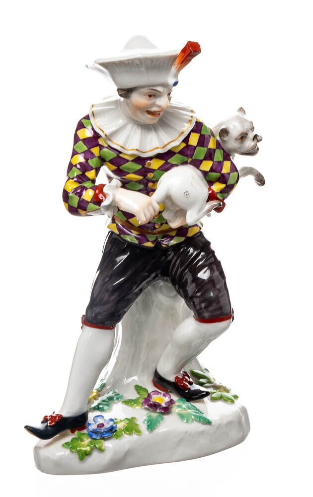 マイセン人形　ハーレクインとパグ　J.J. ケンドラー作　一級品　1850-1924年