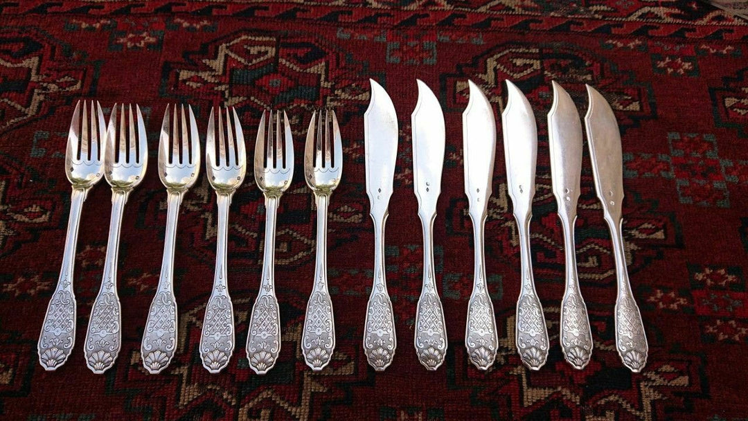 CHRISTOFLE CARDEILHAC STERLING FISH SET FOR SIX W/12 PIECES