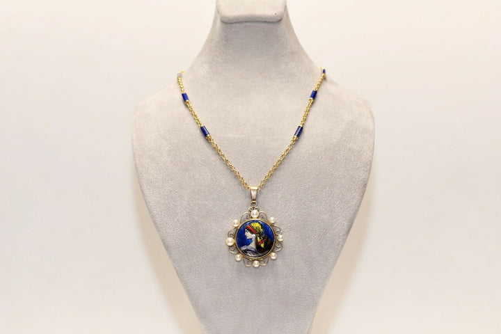ヴィンテージ 14K エナメル パール 女性像のネックレス
