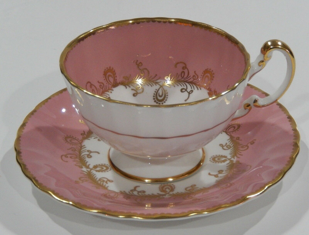 AYNSLEY PINK ROSE FLORAL BOUQUET CUP & SAUCER PINK Colorway OBAN Shape c1952