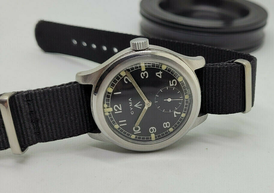 RARE 40'S WW2 CYMA MILITARY DIRTY DOZEN BLACK DIAL MAN'S WATCH P14392 19392
