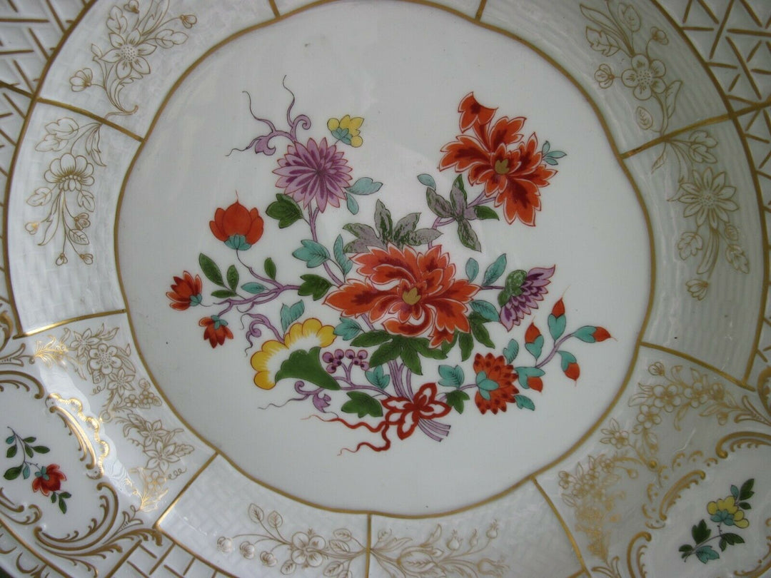 Schöner großer Meissen Wand-Teller mit vielen Indischen Blumen und Gold
