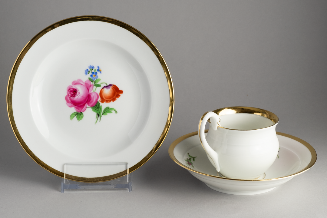 マイセン(Meissen)　カップ・ソーサー・プレート　ピンクローズ　クナウフ期　1級品