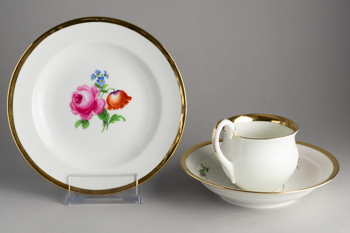 マイセン(Meissen)　カップ・ソーサー・プレート　ピンクローズ　クナウフ期　1級品