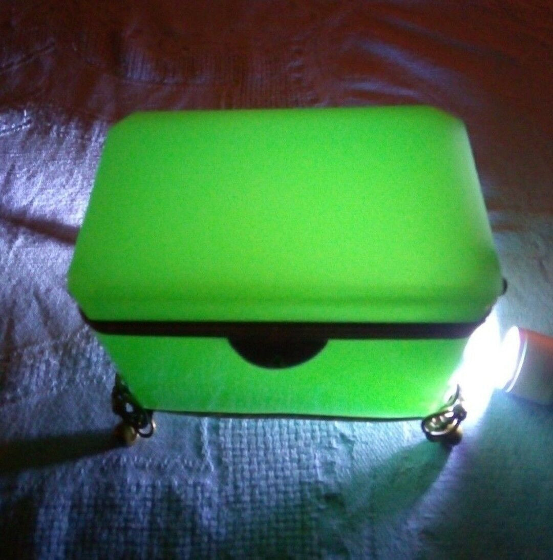 French/Bohemian Opaline/Vaseline Glass Casket Box 19th C Green