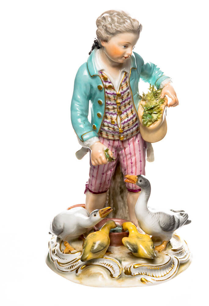 マイセン人形 ガチョウに餌をやる少年 寓話 一級品モデル C41 1850年 