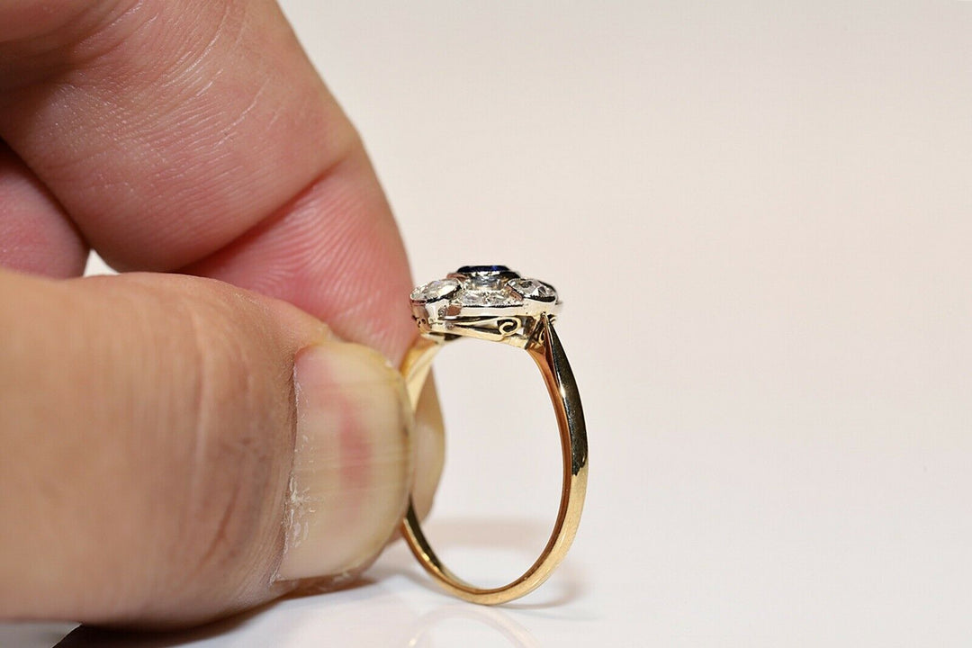 アンティーク アールデコ 14K ローズカットダイヤモンドとサファイアのリング