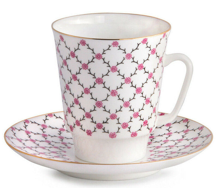 Bone China Teacup & Saucer by Imperial Porcelain Russian Lomonosov LFZ PINK NET