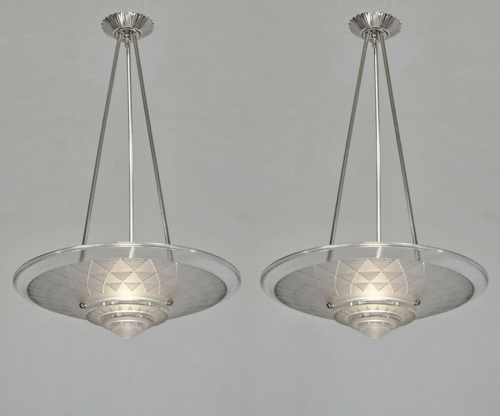 PETITOT : large French 1930 art deco pendant #1 ... chandelier muller era France