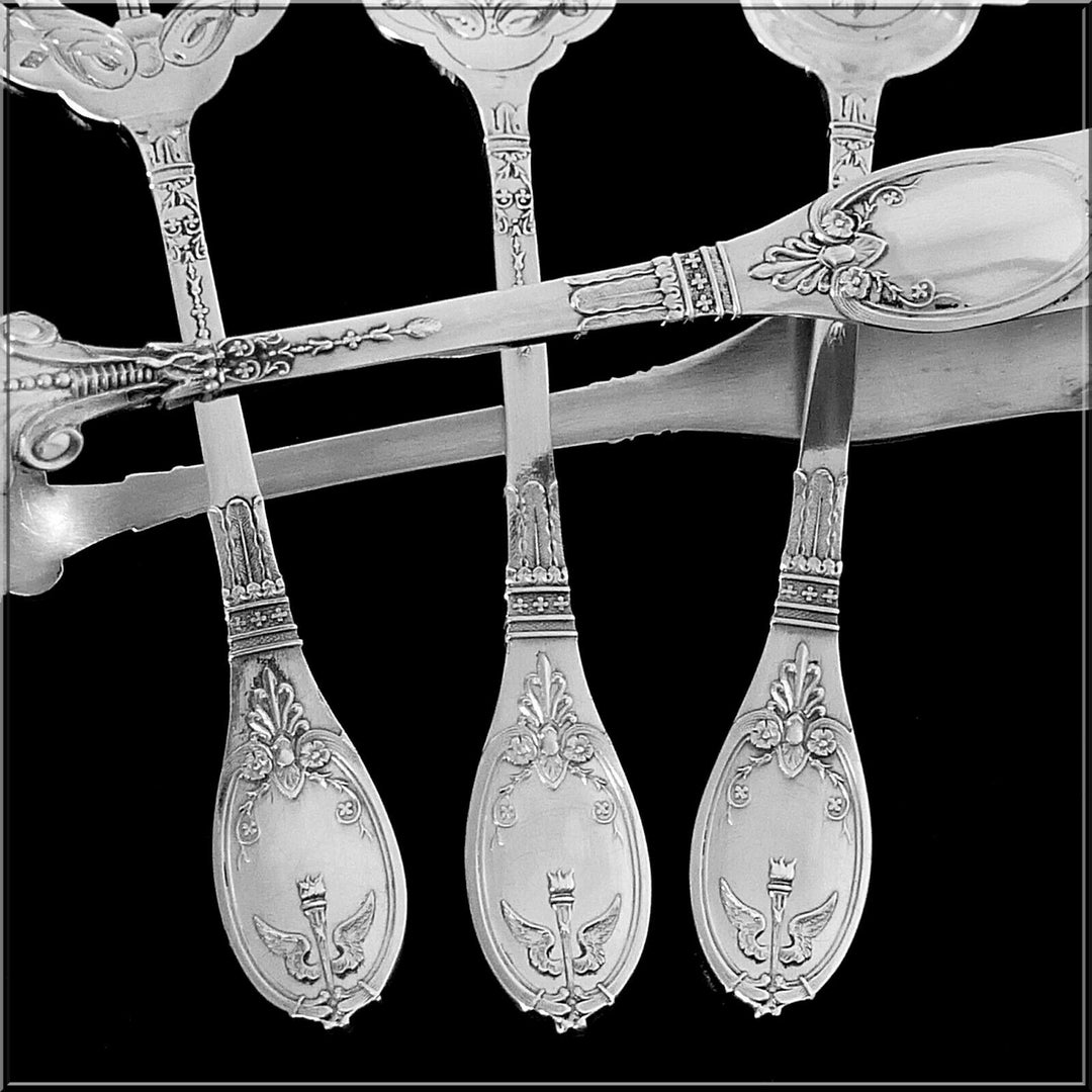 Lapparra French Sterling Silver Dessert Hors D'Oeuvre Set 4 Pc, Empire Torch