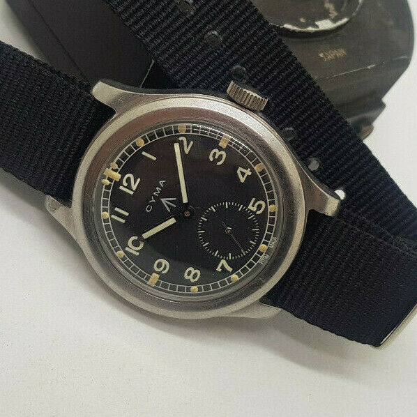 VERY RARE 40'S W.W.W. CYMA DIRTY DOZEN BLACK DIAL MAN'S WATCH P16502 21502