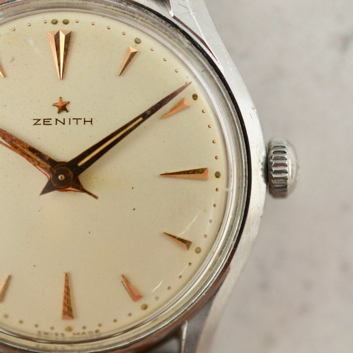C.1955 Vintage Zenith oversize Calatrava rose gold watch cal.120 in steel