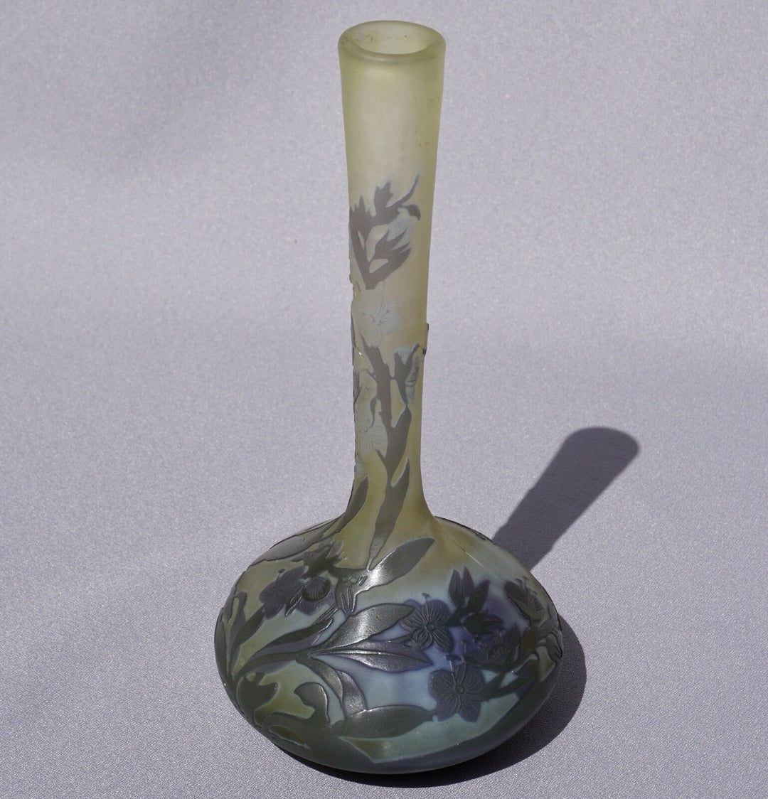 Emile Galle Window Pane 3 Color Flower Vase. Circa 1905