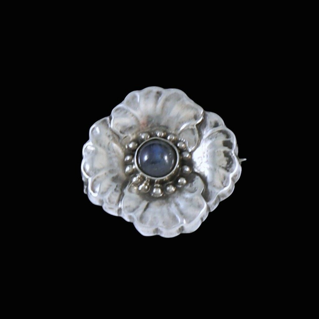 アンティーク 純銀製/Silver/シルバー刻印ムーンストーンガラスのブローチ Georg Jensen ジョージジェンセン ブローチ ムーンストーン 127