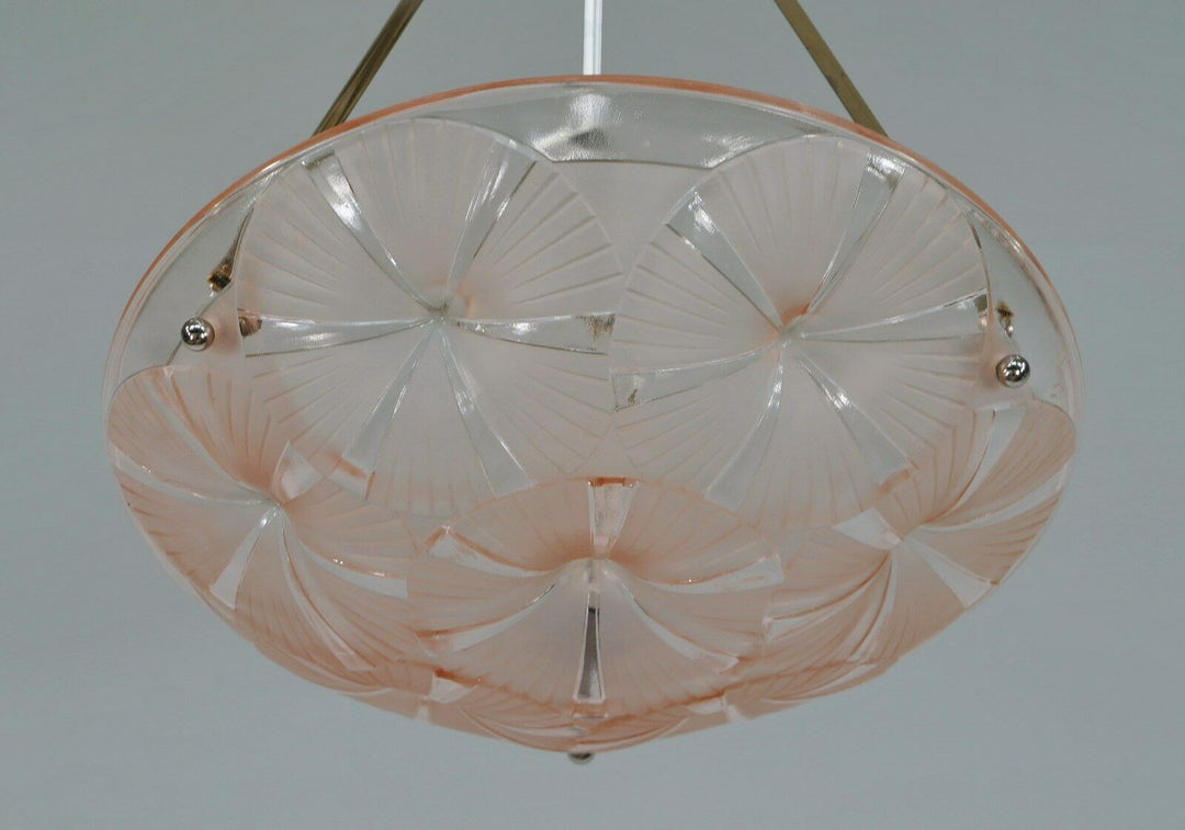 HUBENS & DEGUÉ : FRENCH 1930 ART DECO PENDANT . chandelier 1925 lamp muller era