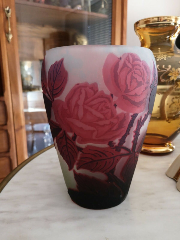 MULLER FRÈRES LUNÉVILLE - Vase aux roses circa 1925 - (DAUM GALLÉ) - NO COPY