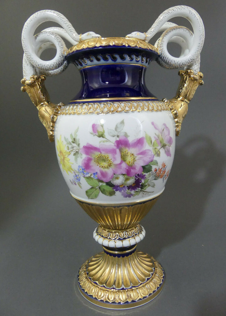  ⚔ Meissen Schlangenhenkelvase beidseitig Blumenbukett H.38,5cm 1.Wahl vor 1924