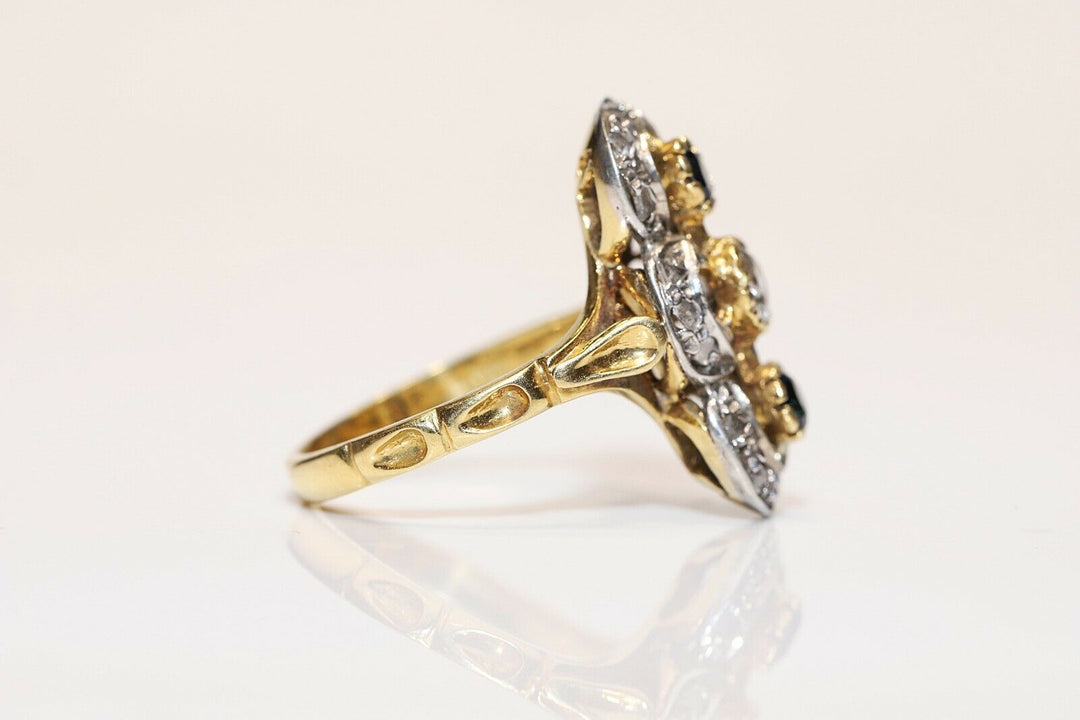 アンティーク ヴィクトリアン 18K ナチュラルダイヤモンド サファイアとローズカットダイヤモンドのリング