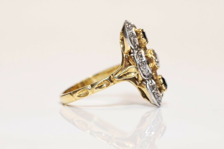 アンティーク ヴィクトリアン 18K ナチュラルダイヤモンド サファイアとローズカットダイヤモンドのリング