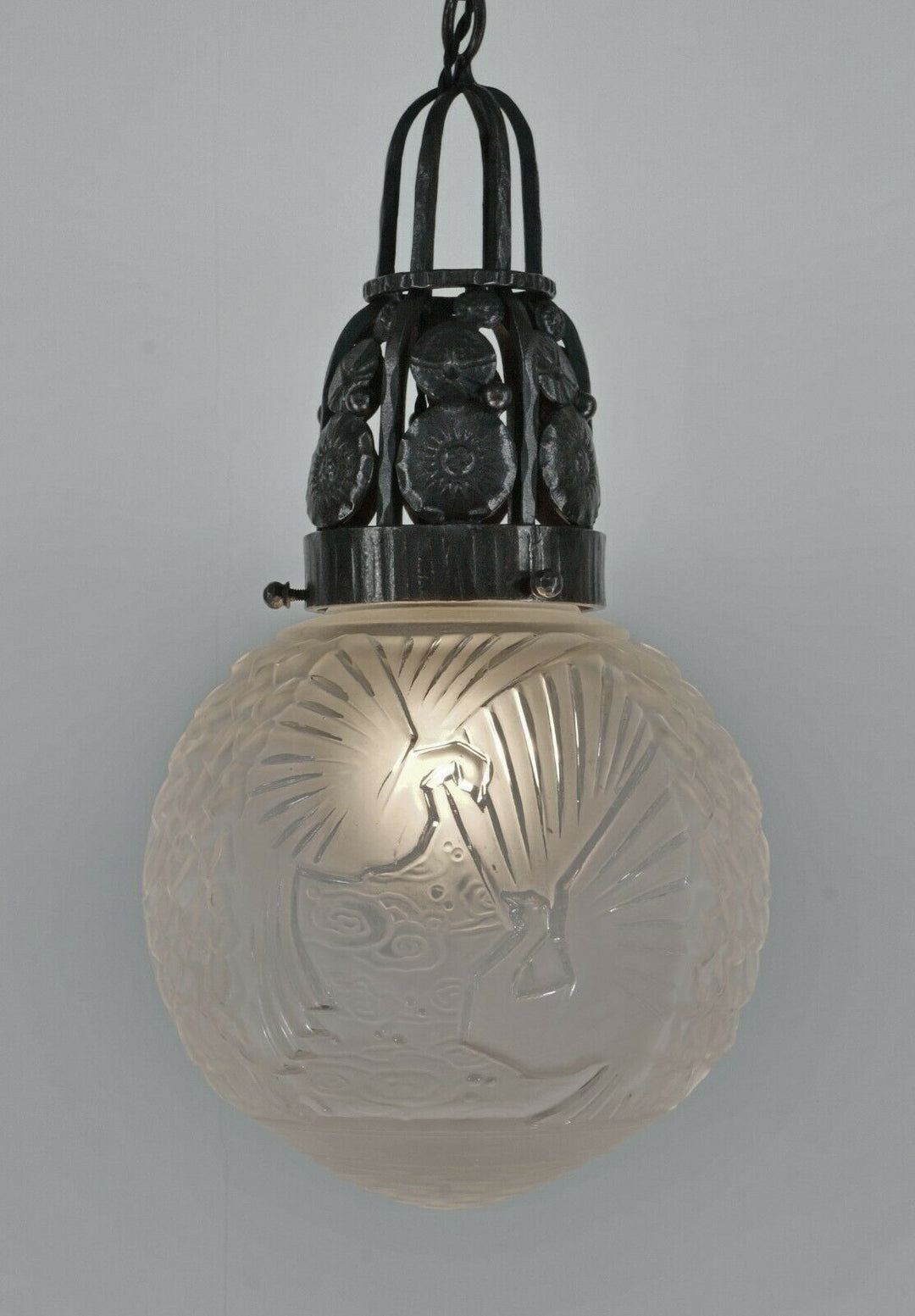 VASSEUR & MULLER FRERES : FRENCH ART DECO PENDANT chandelier 1930 peacock France