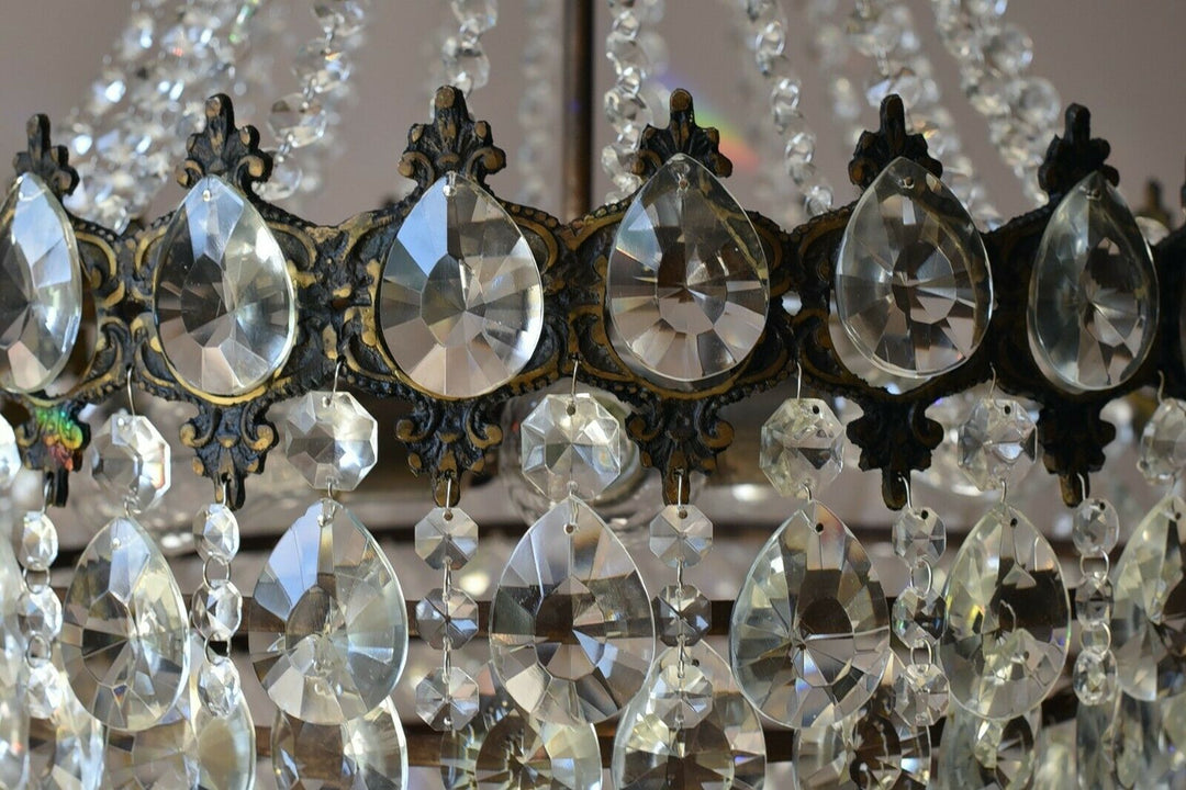 Two Matching Antique Vintage Crystal Chandeliers, Ceiling Lighting, pendants