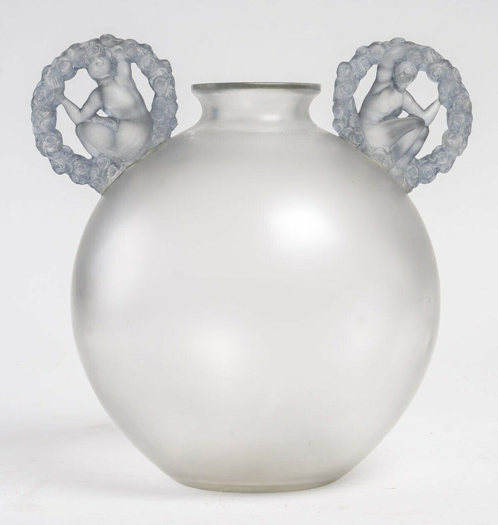 Vase Ronsard Patiné Bleu René Lalique R.Lalique Handled Blue Stained Glass