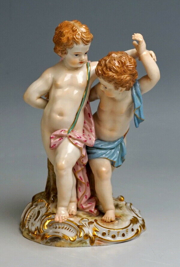 邁森 MEISSEN マイセン FIGUR 2 TANZENDE PUTTEN AMORETTEN 2 CHERUBS MNR: 2516 UM 1860