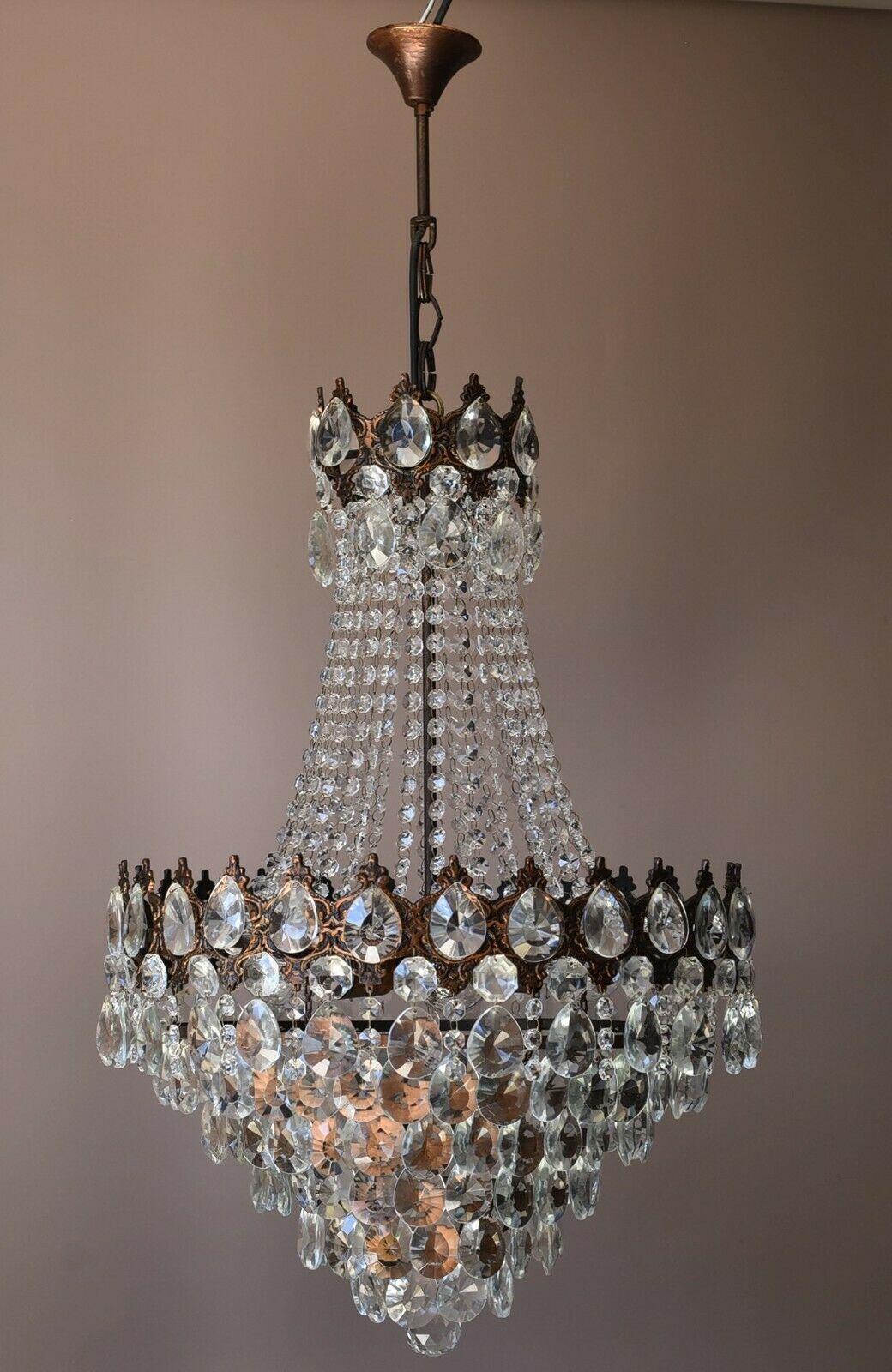 Vintage Crystal Chandelier, Antique Lighting, lamp, Hall pendant for Home Living
