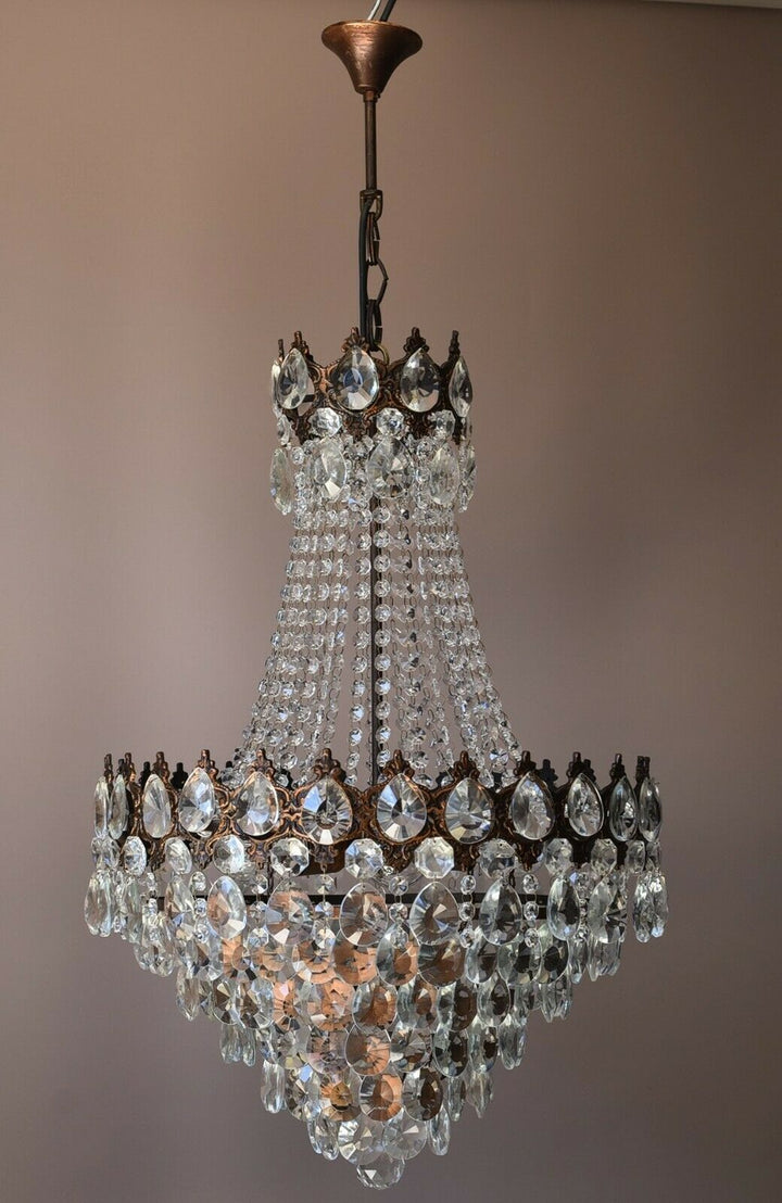 Vintage Crystal Chandelier, Antique Lighting, lamp, Hall pendant for Home Living